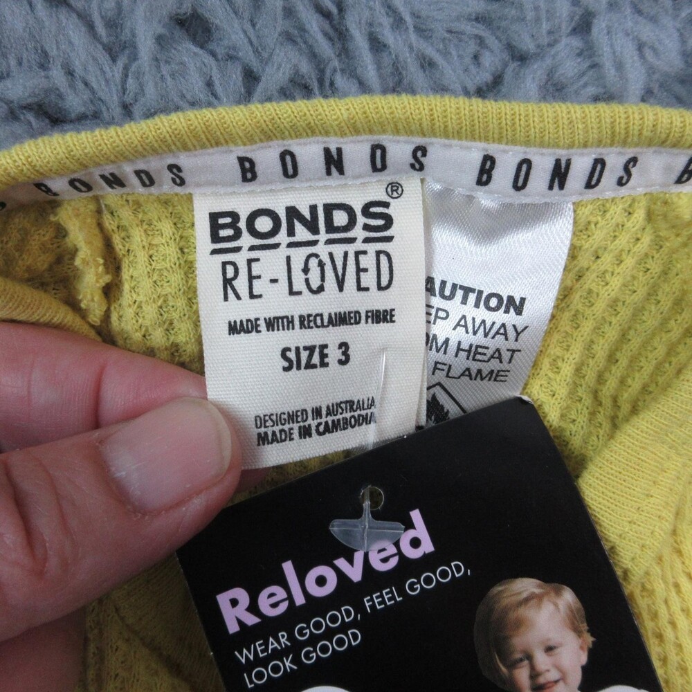 Bonds Coverall One Piece Kids 4 Yellow Eco Thermal Waffle Knit Zip Pajamas NWT - Picture 9 of 16